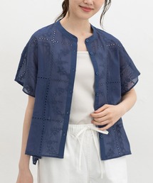 刺繍バンドカラーブラウス