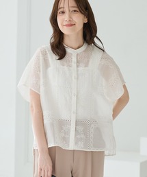 刺繍バンドカラーブラウス