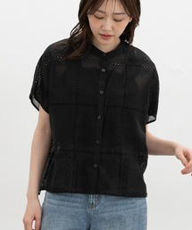 刺繍バンドカラーブラウス