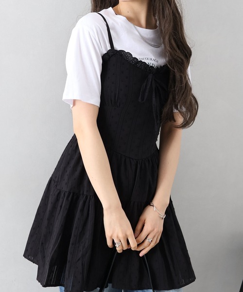 SpRay(スプレイ)の「【安心の裏地付き/最旬ワンピ】韓国っぽガーリードットミニキャミワンピース(ワンピース・レディース・ホワイト/ブラック/アイボリー・FREE)」の3枚目の写真