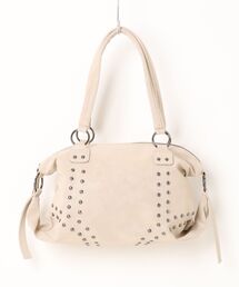 an meets zakka アンティークグリッター合成皮革ボールスタッズボストンバッグ