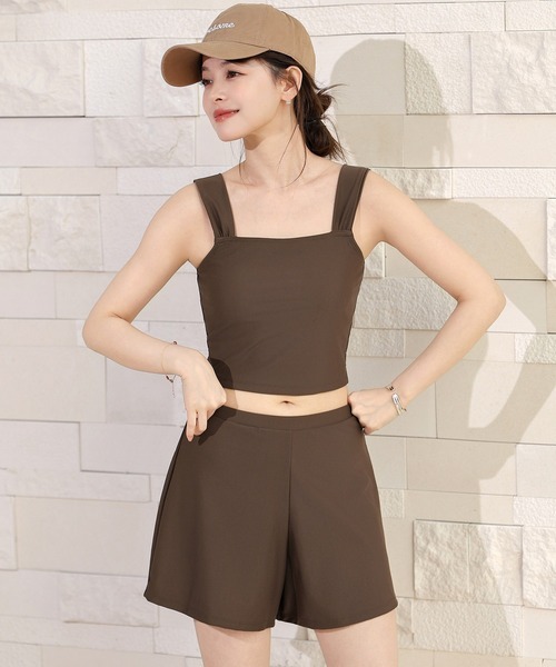 TeddyShop（テディショップ）の「【紫外線遮蔽率99.9%以上/UPF50+/大きいサイズ有】長袖クロップド丈ラッシュガードトップス+インパン付きタンキニ 3点セット レディース（水着・レディース・ブラック×カーキ/ホワイト系その他/グレー系その他・S/LL/L/M）」の15枚目の写真