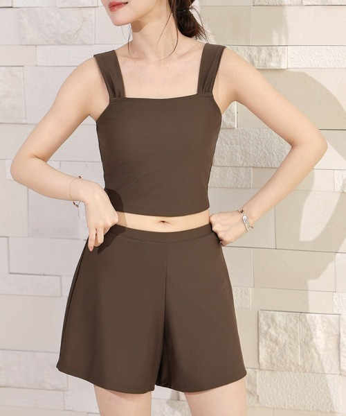 TeddyShop（テディショップ）の「【紫外線遮蔽率99.9%以上/UPF50+/大きいサイズ有】長袖クロップド丈ラッシュガードトップス+インパン付きタンキニ 3点セット レディース（水着・レディース・ブラック×カーキ/ホワイト系その他/グレー系その他・S/LL/L/M）」の13枚目の写真