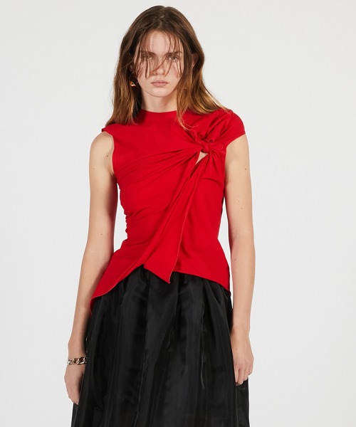 PRANK PROJECT（プランクプロジェクト）の「【2026Summer Pre-Order】アシンメトリーノットトップ / Asymmetrical Knot Top（Tシャツ/カットソー・レディース・レッド/グレー/ブラック・FREE）」の3枚目の写真