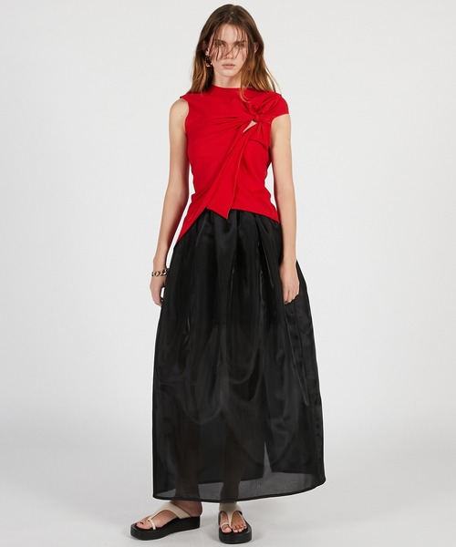 PRANK PROJECT（プランクプロジェクト）の「【2026Summer Pre-Order】アシンメトリーノットトップ / Asymmetrical Knot Top（Tシャツ/カットソー・レディース・レッド/グレー/ブラック・FREE）」の19枚目の写真