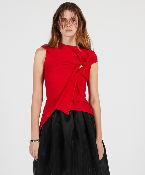 PRANK PROJECT（プランクプロジェクト）の「【2026Summer Pre-Order】アシンメトリーノットトップ / Asymmetrical Knot Top（Tシャツ/カットソー・レディース・レッド/グレー/ブラック・FREE）」の6枚目の写真
