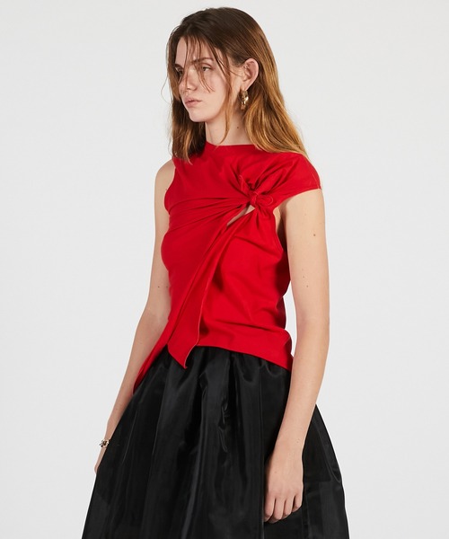 PRANK PROJECT（プランクプロジェクト）の「【2026Summer Pre-Order】アシンメトリーノットトップ / Asymmetrical Knot Top（Tシャツ/カットソー・レディース・レッド/グレー/ブラック・FREE）」の7枚目の写真