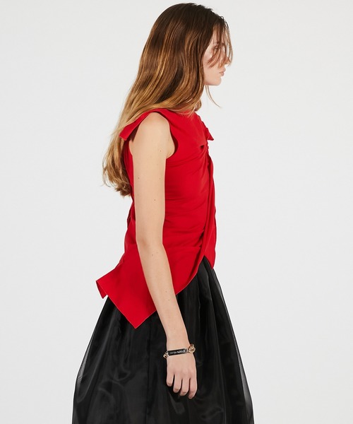 PRANK PROJECT（プランクプロジェクト）の「【2026Summer Pre-Order】アシンメトリーノットトップ / Asymmetrical Knot Top（Tシャツ/カットソー・レディース・レッド/グレー/ブラック・FREE）」の9枚目の写真