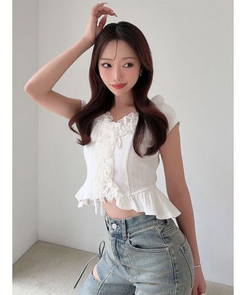 RESEXXY(リゼクシー)の「デコラティブフリルカットソー(Tシャツ/カットソー・レディース・グレー/ホワイト/ブラック・FREE)」の6枚目の写真