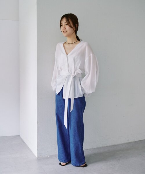 SHENERY（シーナリー）の「【ボウタイ付き】キュプラタックブラウス（シャツ/ブラウス・レディース・オフホワイト/ブラック・FREE）」の12枚目の写真