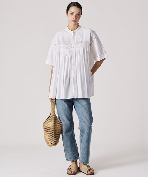 Bshop(ビショップ)の「INDIA INDUSTRY | コットンポプリン ピンタックシャツ WOMEN(シャツ/ブラウス・レディース・オフホワイト/ブラック/ピンク系その他・1)」の4枚目の写真