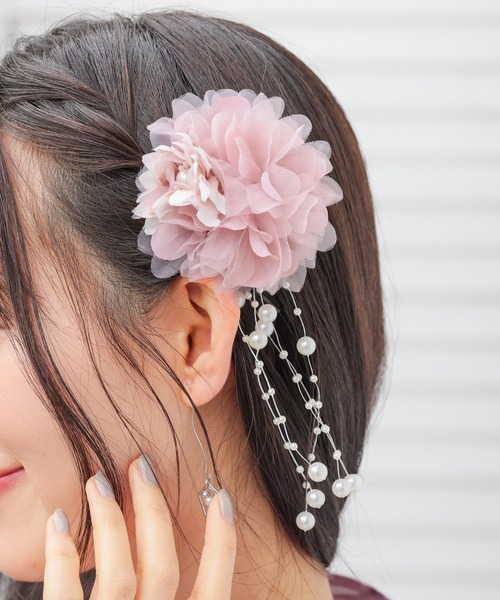 Honeys（ハニーズ）の「浴衣髪飾り（パール付）（和装小物・レディース・アイボリー/サックスブルー/ピンク・FREE）」の3枚目の写真