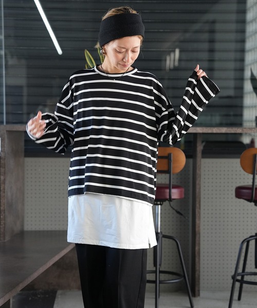 Kotoe(コトエ)の「【速乾】ビッグシルエット ルーズボーダーロンT(Tシャツ/カットソー・レディース・ブラック/ホワイト・FREE)」の19枚目の写真