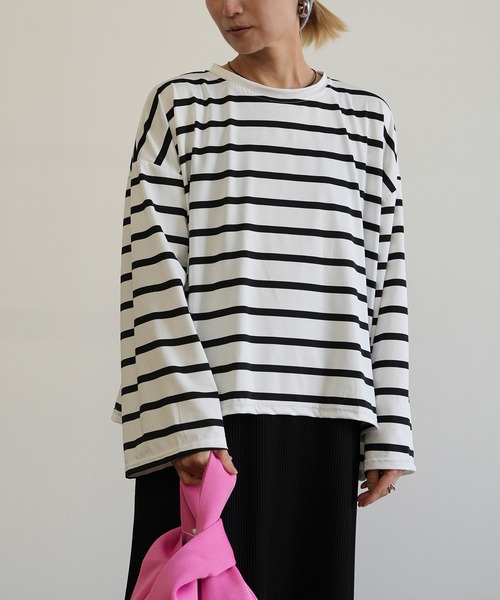 Kotoe(コトエ)の「【速乾】ビッグシルエット ルーズボーダーロンT(Tシャツ/カットソー・レディース・ブラック/ホワイト・FREE)」の9枚目の写真