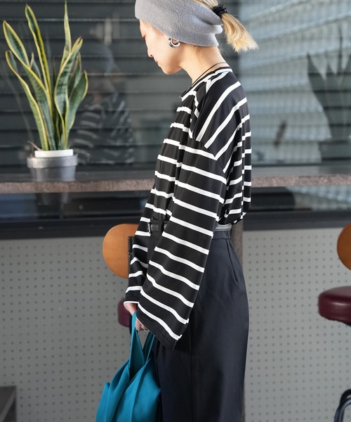 Kotoe(コトエ)の「【速乾】ビッグシルエット ルーズボーダーロンT(Tシャツ/カットソー・レディース・ブラック/ホワイト・FREE)」の12枚目の写真