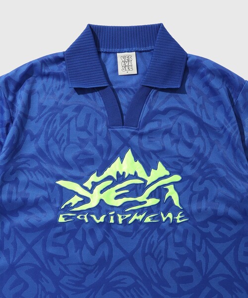 YESEYESEE(イエスアイシー)の「【YESEYESEE/イエスアイシー】Y.E.S Jacquard Football tee(ポロシャツ・メンズ・ブルー/ブラック・L/M)」の4枚目の写真