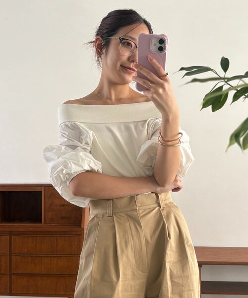 CAPRICIEUX LE'MAGE（カプリシューレマージュ）の「異素材パフワンショルＴ（Tシャツ/カットソー・レディース・グレー/ホワイト/ブラック・FREE）」の15枚目の写真