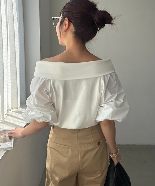 CAPRICIEUX LE'MAGE（カプリシューレマージュ）の「異素材パフワンショルＴ（Tシャツ/カットソー・レディース・グレー/ホワイト/ブラック・FREE）」の13枚目の写真