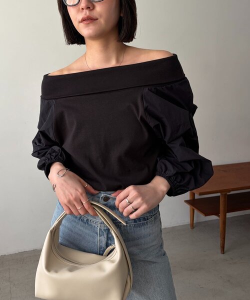 CAPRICIEUX LE'MAGE（カプリシューレマージュ）の「異素材パフワンショルＴ（Tシャツ/カットソー・レディース・グレー/ホワイト/ブラック・FREE）」の12枚目の写真