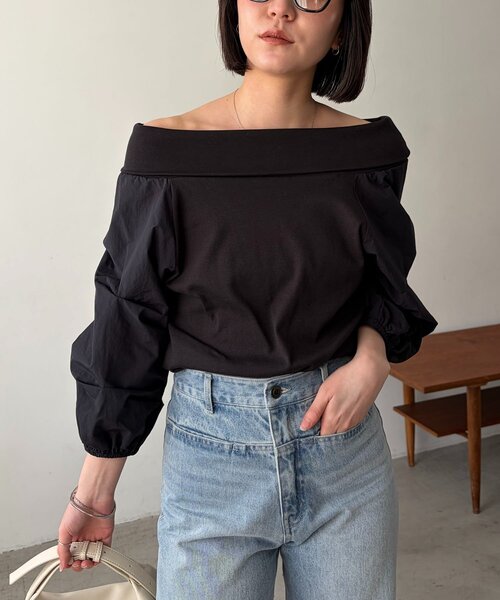 CAPRICIEUX LE'MAGE（カプリシューレマージュ）の「異素材パフワンショルＴ（Tシャツ/カットソー・レディース・グレー/ホワイト/ブラック・FREE）」の10枚目の写真