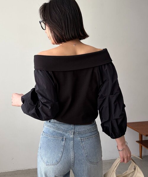 CAPRICIEUX LE'MAGE（カプリシューレマージュ）の「異素材パフワンショルＴ（Tシャツ/カットソー・レディース・グレー/ホワイト/ブラック・FREE）」の8枚目の写真