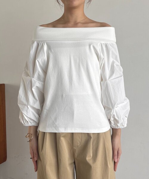 CAPRICIEUX LE'MAGE（カプリシューレマージュ）の「異素材パフワンショルＴ（Tシャツ/カットソー・レディース・グレー/ホワイト/ブラック・FREE）」の5枚目の写真