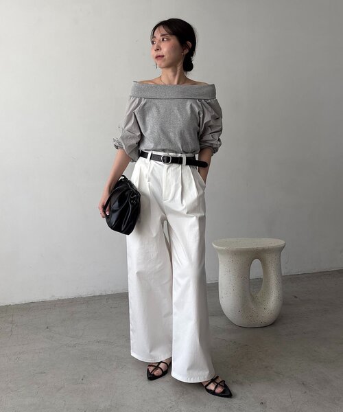 CAPRICIEUX LE'MAGE（カプリシューレマージュ）の「異素材パフワンショルＴ（Tシャツ/カットソー・レディース・グレー/ホワイト/ブラック・FREE）」の22枚目の写真