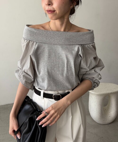 CAPRICIEUX LE'MAGE（カプリシューレマージュ）の「異素材パフワンショルＴ（Tシャツ/カットソー・レディース・グレー/ホワイト/ブラック・FREE）」の21枚目の写真