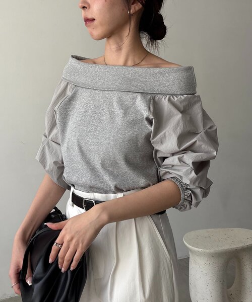 CAPRICIEUX LE'MAGE（カプリシューレマージュ）の「異素材パフワンショルＴ（Tシャツ/カットソー・レディース・グレー/ホワイト/ブラック・FREE）」の18枚目の写真