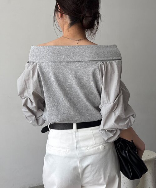 CAPRICIEUX LE'MAGE（カプリシューレマージュ）の「異素材パフワンショルＴ（Tシャツ/カットソー・レディース・グレー/ホワイト/ブラック・FREE）」の17枚目の写真