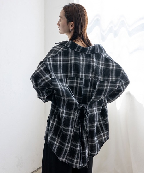 VitaFelice(ヴィータフェリーチェ)の「バッグスリットチェックシャツ(シャツ/ブラウス・レディース・ネイビー/ブラック・FREE)」の12枚目の写真