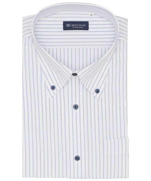 TOKYO SHIRTS(トウキョウシャツ)の「【吸水速乾】【COFREX】形態安定ノンアイロン ボタンダウン 半袖ビジネスワイシャツ (大きいサイズ)(ビジネスシャツ・メンズ・ブルー・首回り45cm/首回り47cm)」の1枚目の写真