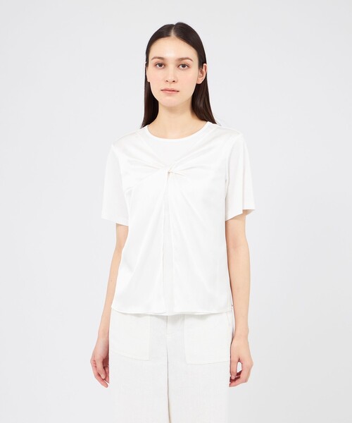 EPOCA(エポカ)の「サテンコンビジャージー デザインカットソー(Tシャツ/カットソー・レディース・ホワイト/ブラック・40)」の2枚目の写真