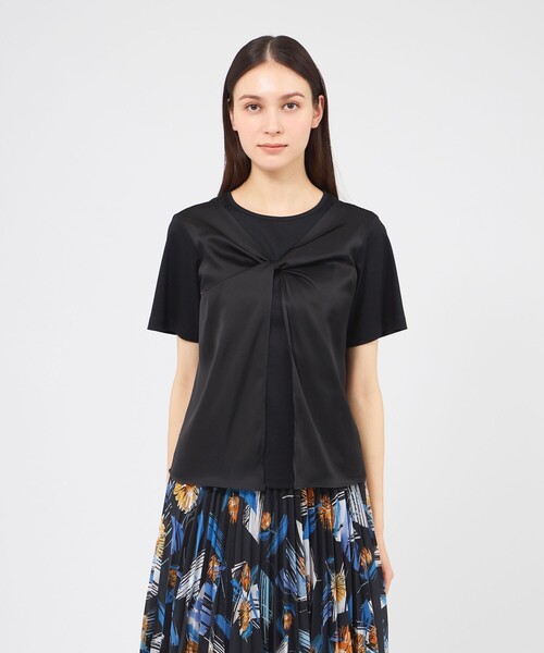 EPOCA(エポカ)の「サテンコンビジャージー デザインカットソー(Tシャツ/カットソー・レディース・ホワイト/ブラック・40)」の1枚目の写真