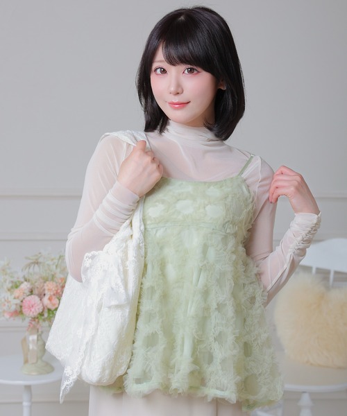 Anely(アネリー)の「フェザー風 フリンジ フレア キャミソール(キャミソール・レディース・アイボリー/ライトグリーン・FREE)」の3枚目の写真