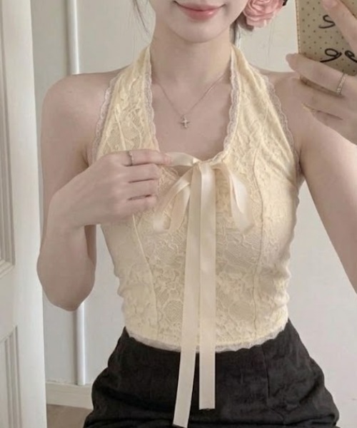 SHEPP(シープ)の「フラワーレースホルターキャミソール(タンクトップ・レディース・ホワイト/アイボリー/ブラック・F)」の8枚目の写真