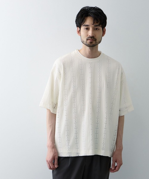 URBAN COLLECTION(アーバンコレクション)の「URBAN COLECTION オーバーサイズ透かし編みアンサンブル(Tシャツ/カットソー・メンズ・ブラウン/オフホワイト/ブラック・L/XL/S/M)」の1枚目の写真