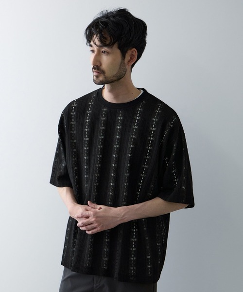 URBAN COLLECTION(アーバンコレクション)の「URBAN COLECTION オーバーサイズ透かし編みアンサンブル(Tシャツ/カットソー・メンズ・ブラウン/オフホワイト/ブラック・L/XL/S/M)」の7枚目の写真