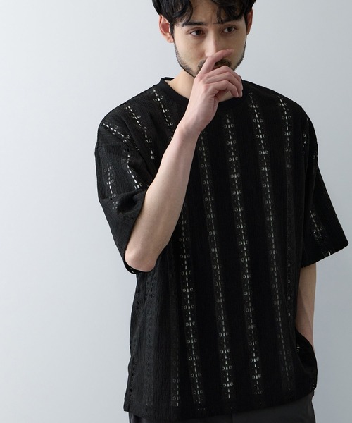 URBAN COLLECTION(アーバンコレクション)の「URBAN COLECTION オーバーサイズ透かし編みアンサンブル(Tシャツ/カットソー・メンズ・ブラウン/オフホワイト/ブラック・L/XL/S/M)」の8枚目の写真