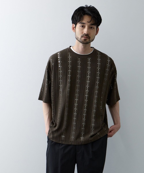 URBAN COLLECTION(アーバンコレクション)の「URBAN COLECTION オーバーサイズ透かし編みアンサンブル(Tシャツ/カットソー・メンズ・ブラウン/オフホワイト/ブラック・L/XL/S/M)」の11枚目の写真