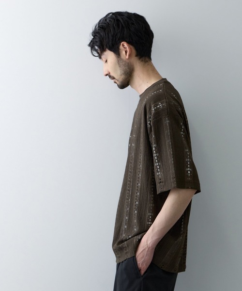 URBAN COLLECTION(アーバンコレクション)の「URBAN COLECTION オーバーサイズ透かし編みアンサンブル(Tシャツ/カットソー・メンズ・ブラウン/オフホワイト/ブラック・L/XL/S/M)」の12枚目の写真