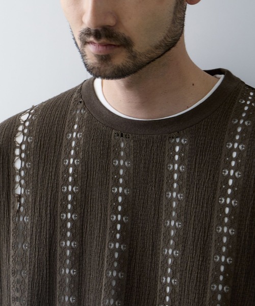 URBAN COLLECTION(アーバンコレクション)の「URBAN COLECTION オーバーサイズ透かし編みアンサンブル(Tシャツ/カットソー・メンズ・ブラウン/オフホワイト/ブラック・L/XL/S/M)」の14枚目の写真