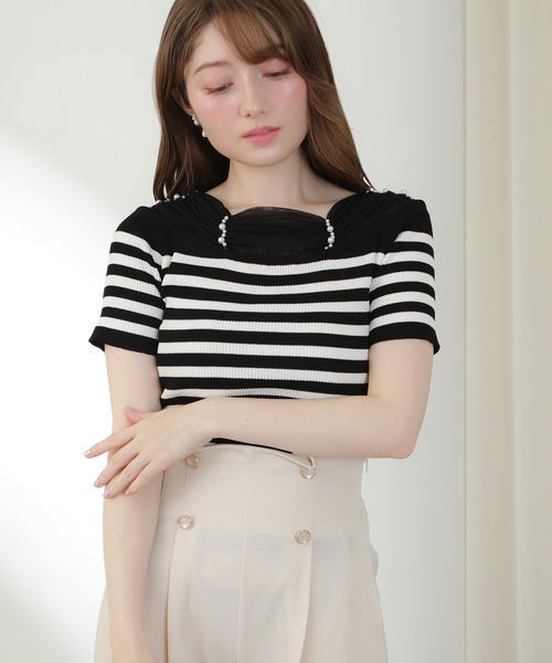 ASTORIA ODIER（アストリアオディール）の「パールギャザーオフショルニット(ボーダー/無地)（ニット/セーター・レディース・ブラック系その他/ホワイト系その他/ブラック/アイボリー・MEDIUM）」の21枚目の写真
