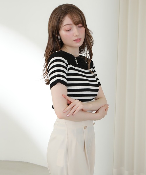 ASTORIA ODIER（アストリアオディール）の「パールギャザーオフショルニット(ボーダー/無地)（ニット/セーター・レディース・ブラック系その他/ホワイト系その他/ブラック/アイボリー・MEDIUM）」の22枚目の写真