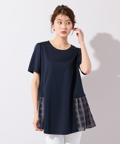 Rose Tiara(ローズティアラ)の「バックリボンチェック切替ポンチカットソー(Tシャツ/カットソー・レディース・ブラウン/ネイビー・38/42/46)」の15枚目の写真