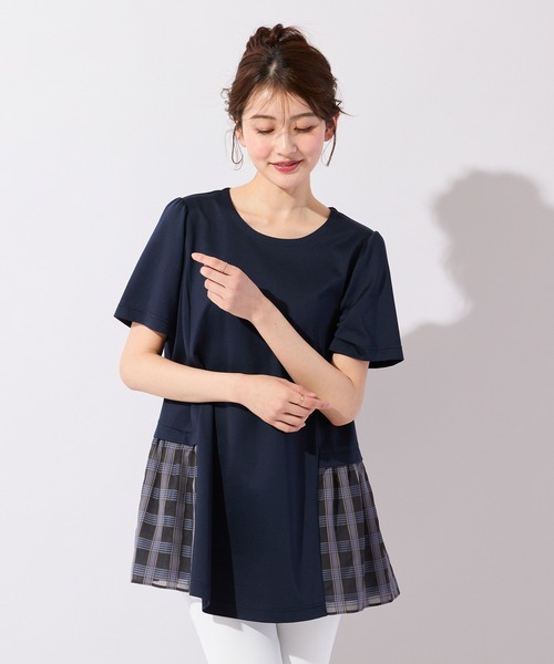 Rose Tiara(ローズティアラ)の「バックリボンチェック切替ポンチカットソー(Tシャツ/カットソー・レディース・ブラウン/ネイビー・38/42/46)」の16枚目の写真