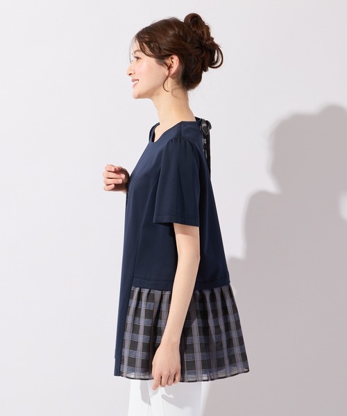 Rose Tiara(ローズティアラ)の「バックリボンチェック切替ポンチカットソー(Tシャツ/カットソー・レディース・ブラウン/ネイビー・38/42/46)」の17枚目の写真