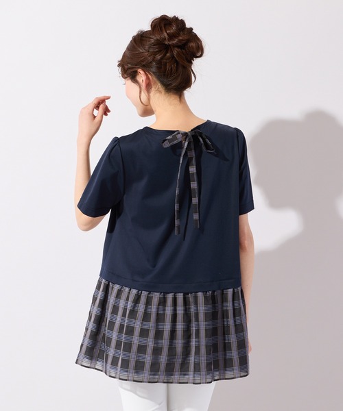 Rose Tiara(ローズティアラ)の「バックリボンチェック切替ポンチカットソー(Tシャツ/カットソー・レディース・ブラウン/ネイビー・38/42/46)」の18枚目の写真