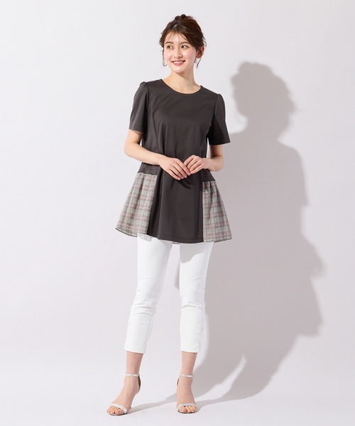 Rose Tiara(ローズティアラ)の「バックリボンチェック切替ポンチカットソー(Tシャツ/カットソー・レディース・ブラウン/ネイビー・38/42/46)」の8枚目の写真