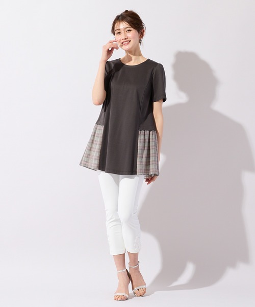Rose Tiara(ローズティアラ)の「バックリボンチェック切替ポンチカットソー(Tシャツ/カットソー・レディース・ブラウン/ネイビー・38/42/46)」の9枚目の写真